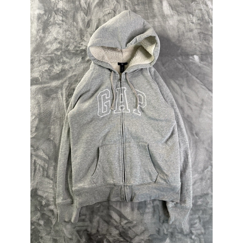Grey Gap Sparkling Arch Logo Fleece Lined Zip Up Hoodie Sz Medium